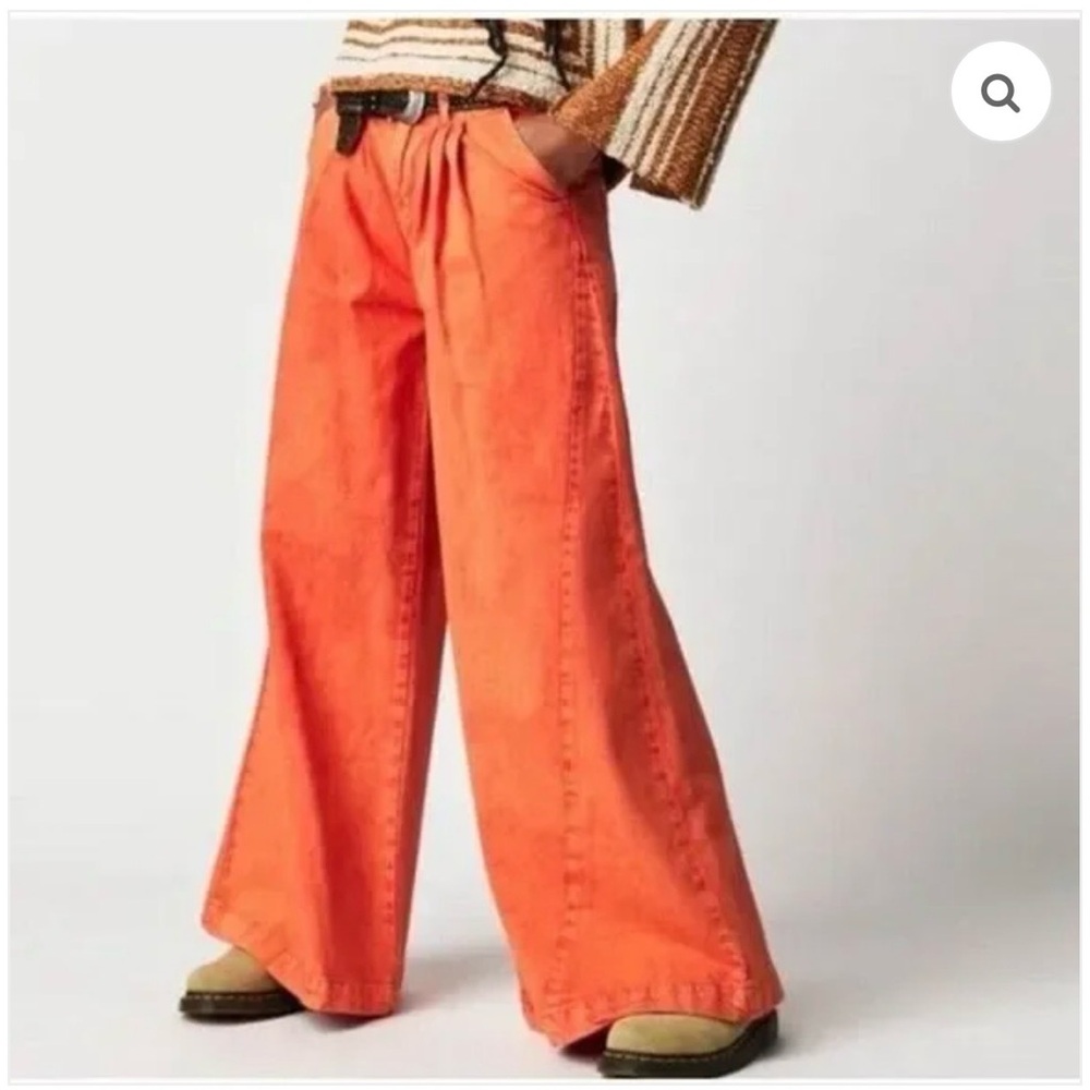 Free People NWT Equinox Denim Trouser Coral Fusion Orange Wide Leg Jeans 26